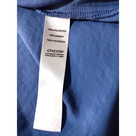 CHICO'S 2 Blouse Top Light Satin Front Panel Flowy LG Periwinkle Blue 3/4 Sleeve - Picture 7 of 9